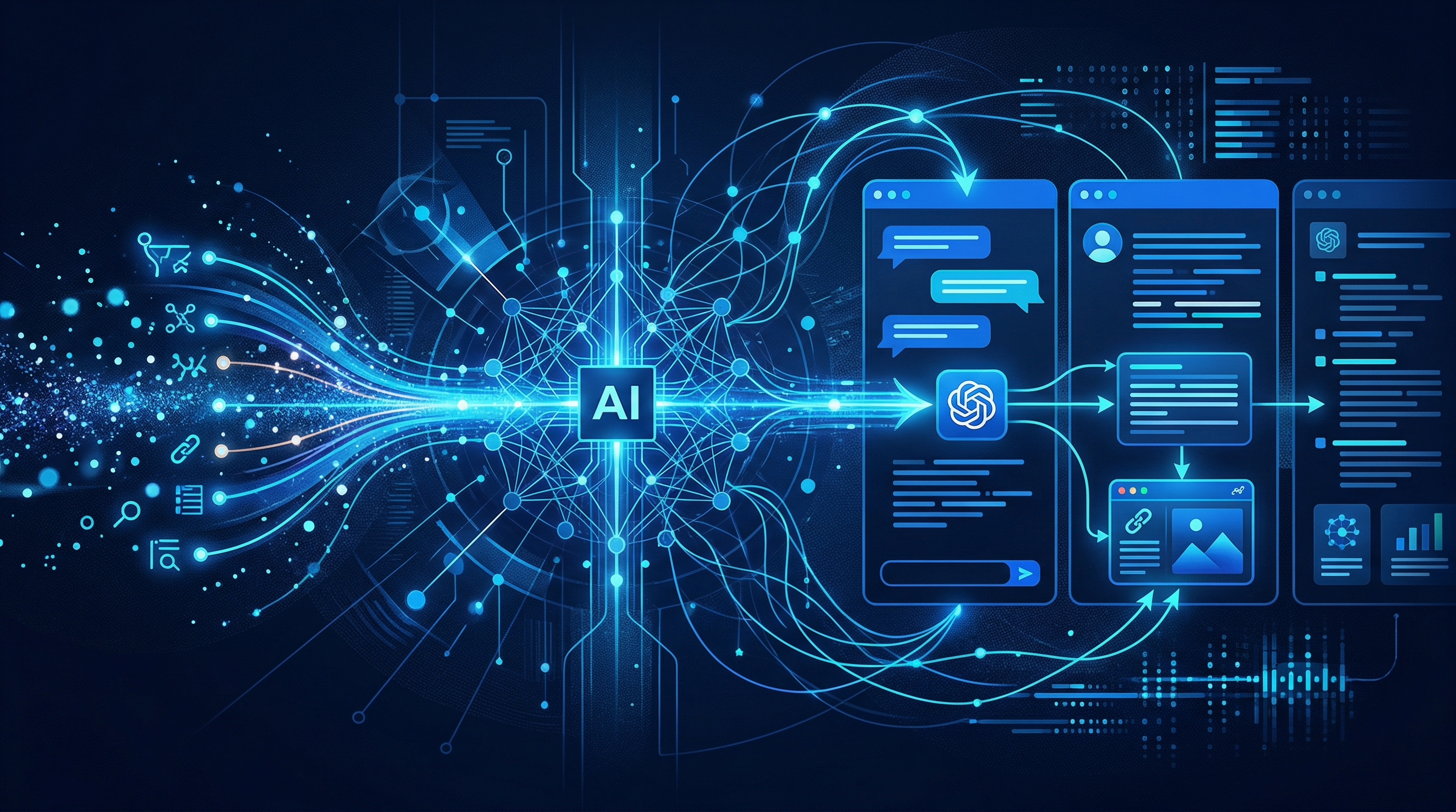 Illustratie van AI zoekmachines en zichtbaarheid in ChatGPT